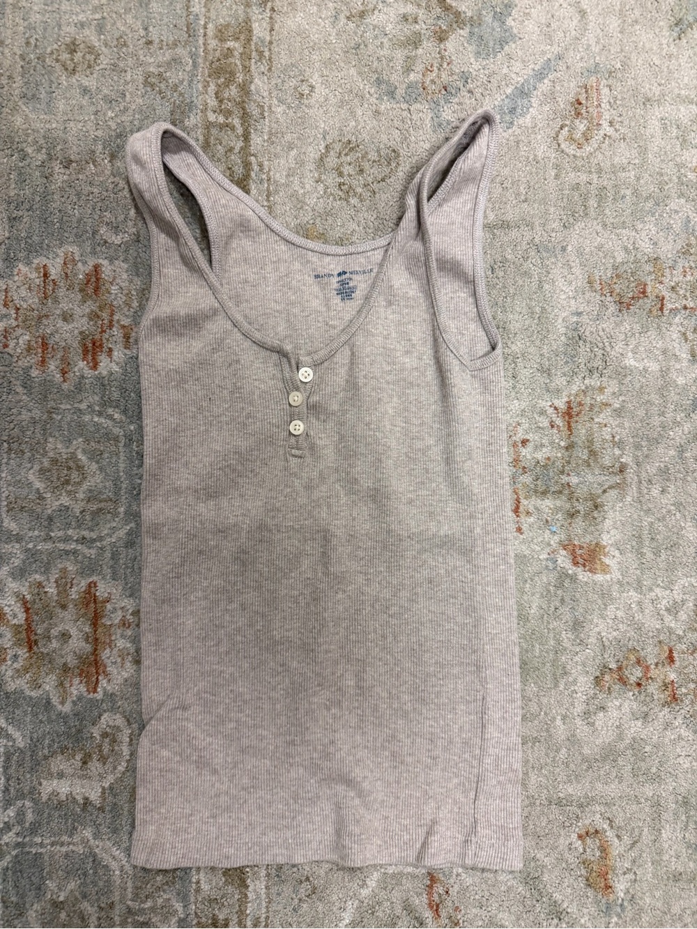 Brandy Melville Ribbed Henley Tank Top in Light Heather Gray